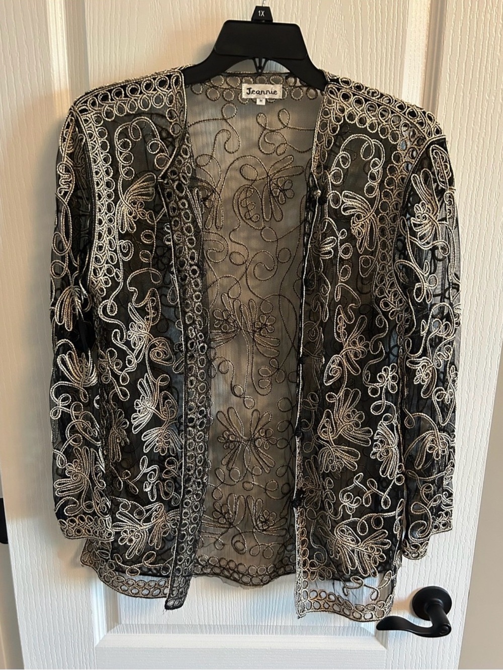 Annie Black Sheer Tunic Jacket with Ivory Floral Embroidery